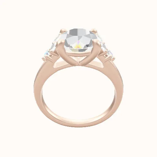 Cathedral Band with Marquise & Round Diamond Sidestones Engagement Ring With Low Set Four Prong Head