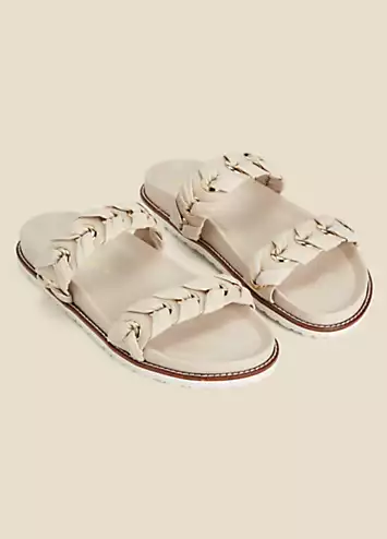 Ecru Leather Eyelet Detail Sandals by Sosandar | Look Again