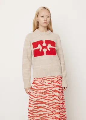 Ganni -  Graphic O-Neck Pullover - Knitwear