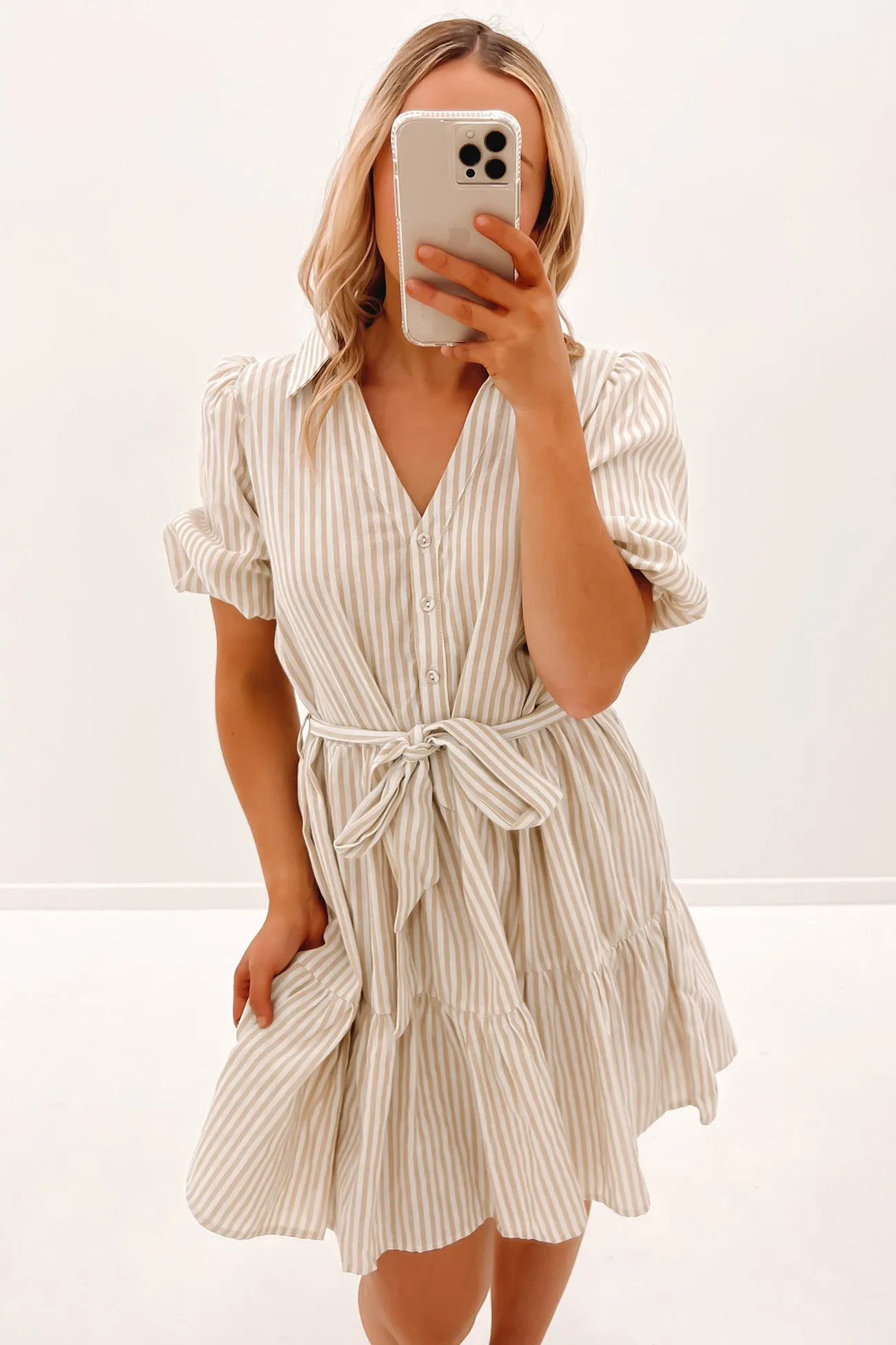 Isaiah Mini Dress Beige Stripe