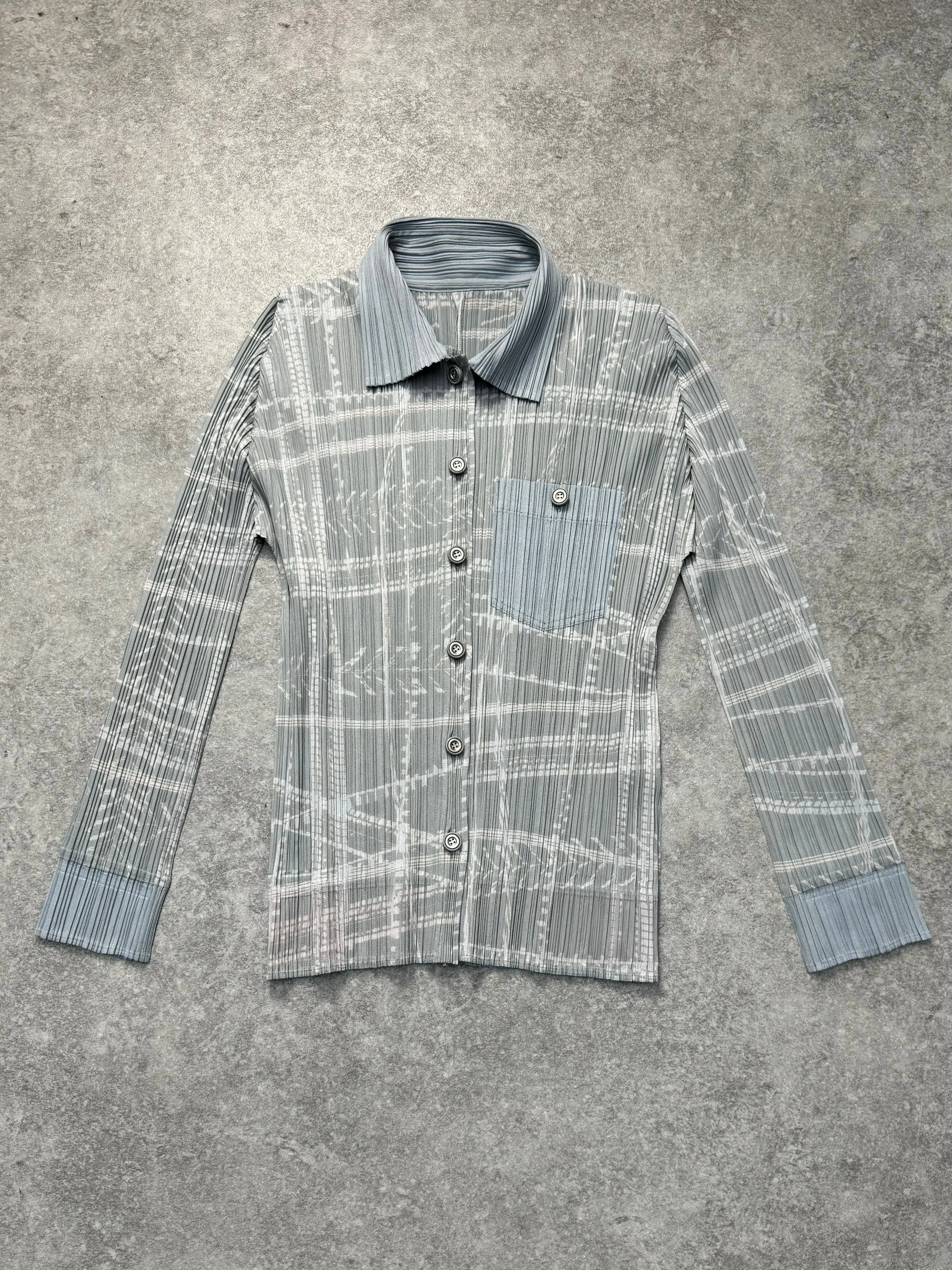 Issey Miyake Pleats Please Printed Pattern Button Down Pleated Shirt