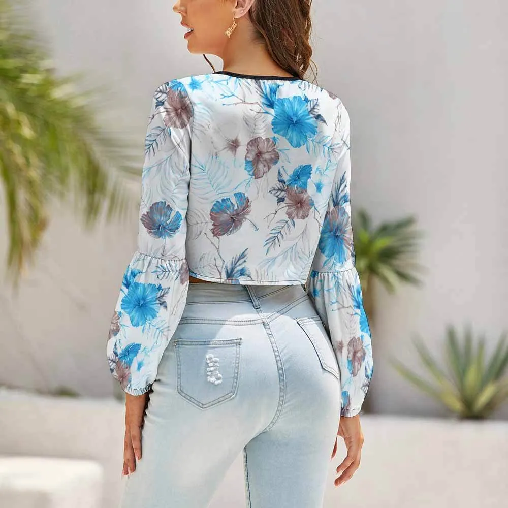 Langarm Crop Shirt Knotted Tee NZ131 mit modischem Knotendetail Damen / Frauen mit Foto / Text selbst gestalten und bedrucken