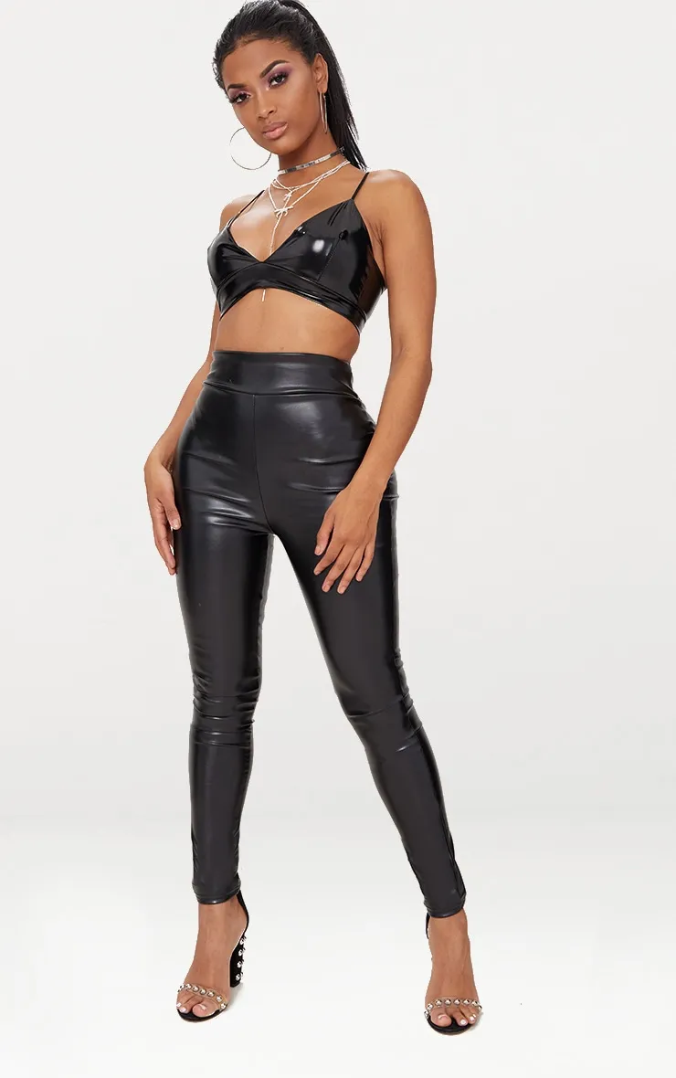 Shape Black Matte Pu Leggings 