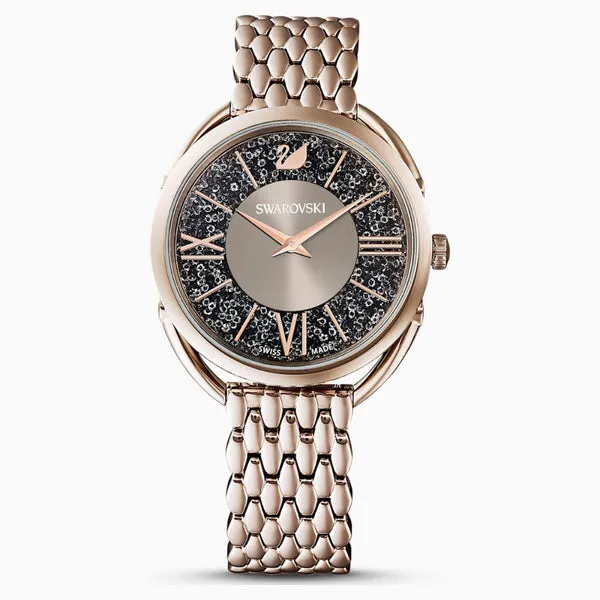 Swarovski Crystalline Glam Watch Metal Bracelet Gray Champagne-Gold Tone