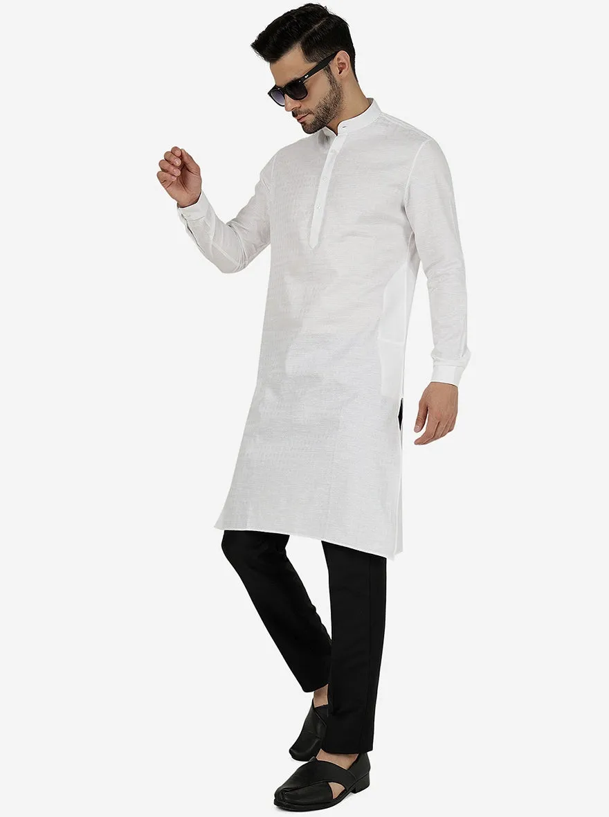 White Self Textured Regular Fit Modi Kurta | JadeBlue